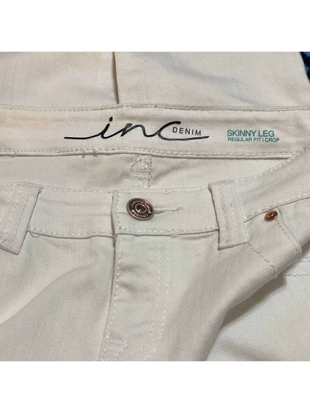 INC Denim Skinny Leg Regular Fit Crop, Women’s Size 4/27, White Jeans, Low Rise - Picture 5 of 6